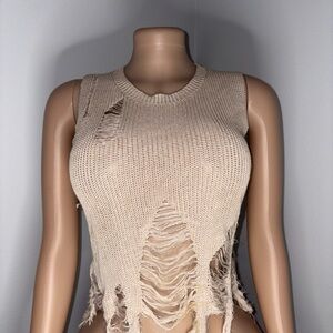 Distressed Cream Knit Tank Top